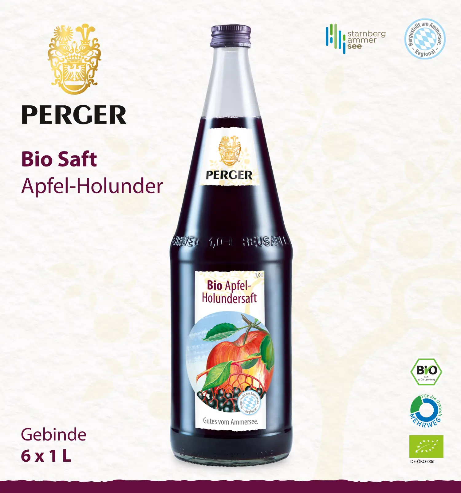 Biokreis Apfel-Holundersaft (6 x 1L Kiste)