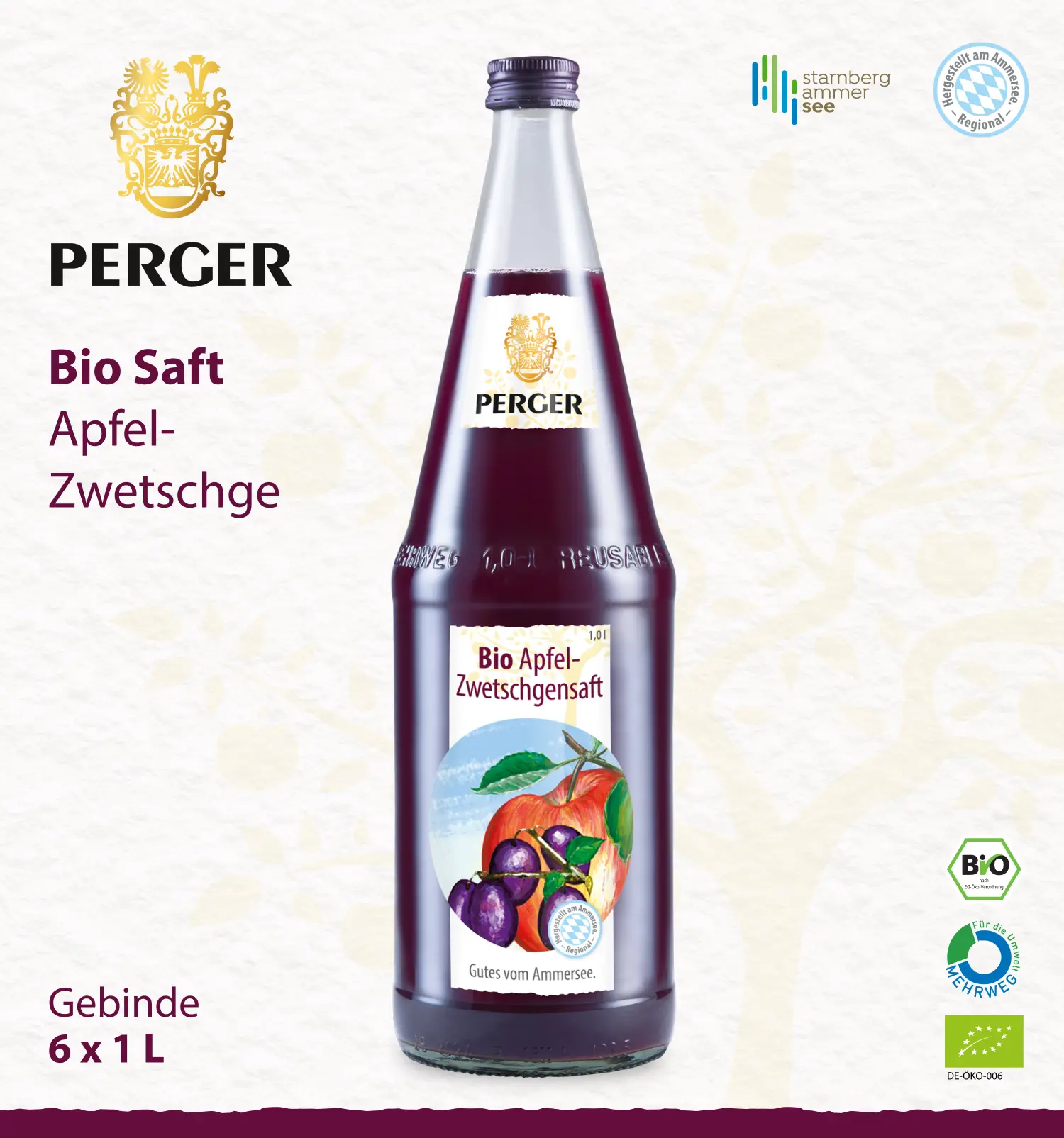 Biokreis Apfel-Zwetschgensaft (6 x 1L Kiste)
