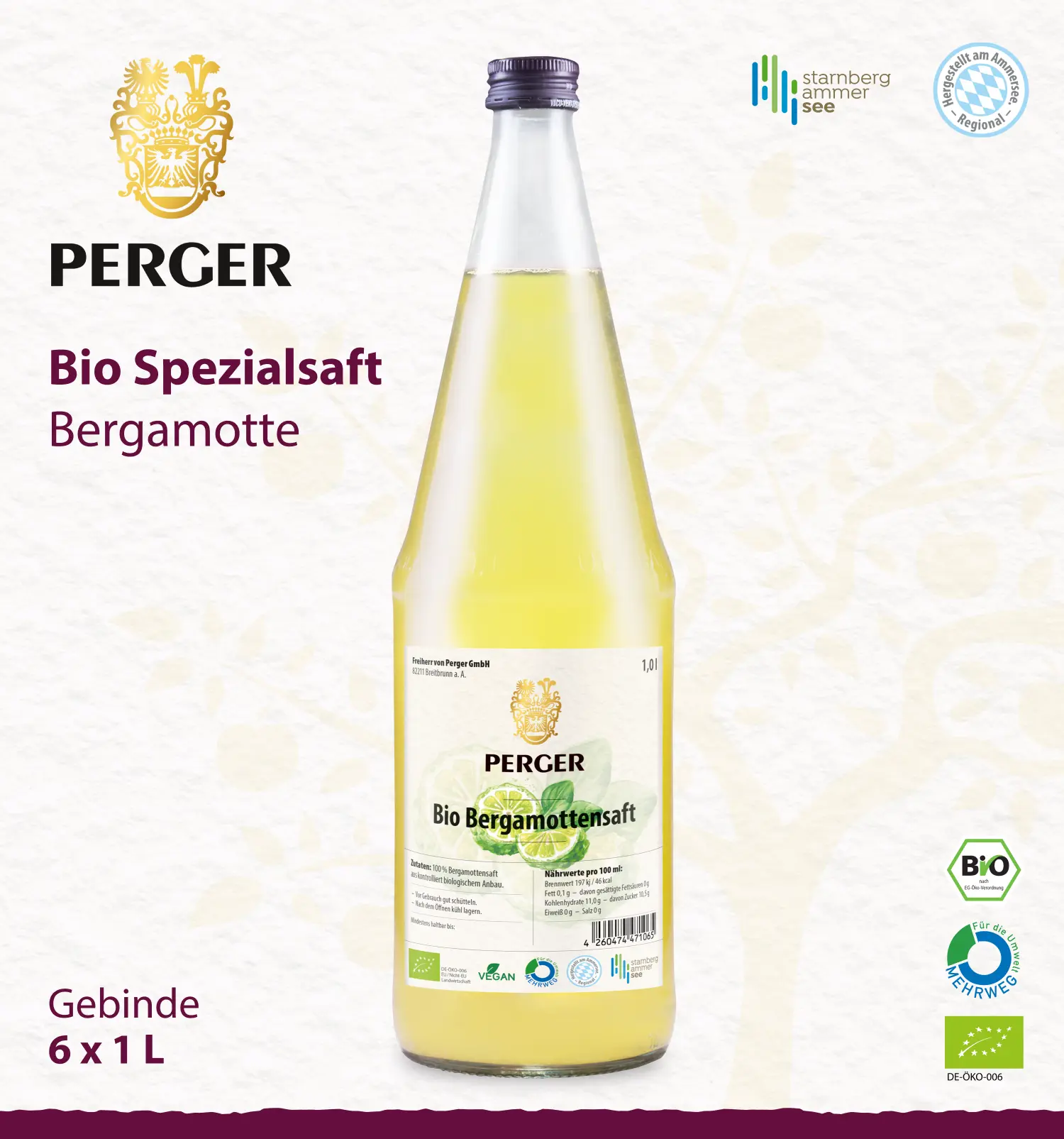 Bio Bergamottensaft (6 x 1L Kiste)