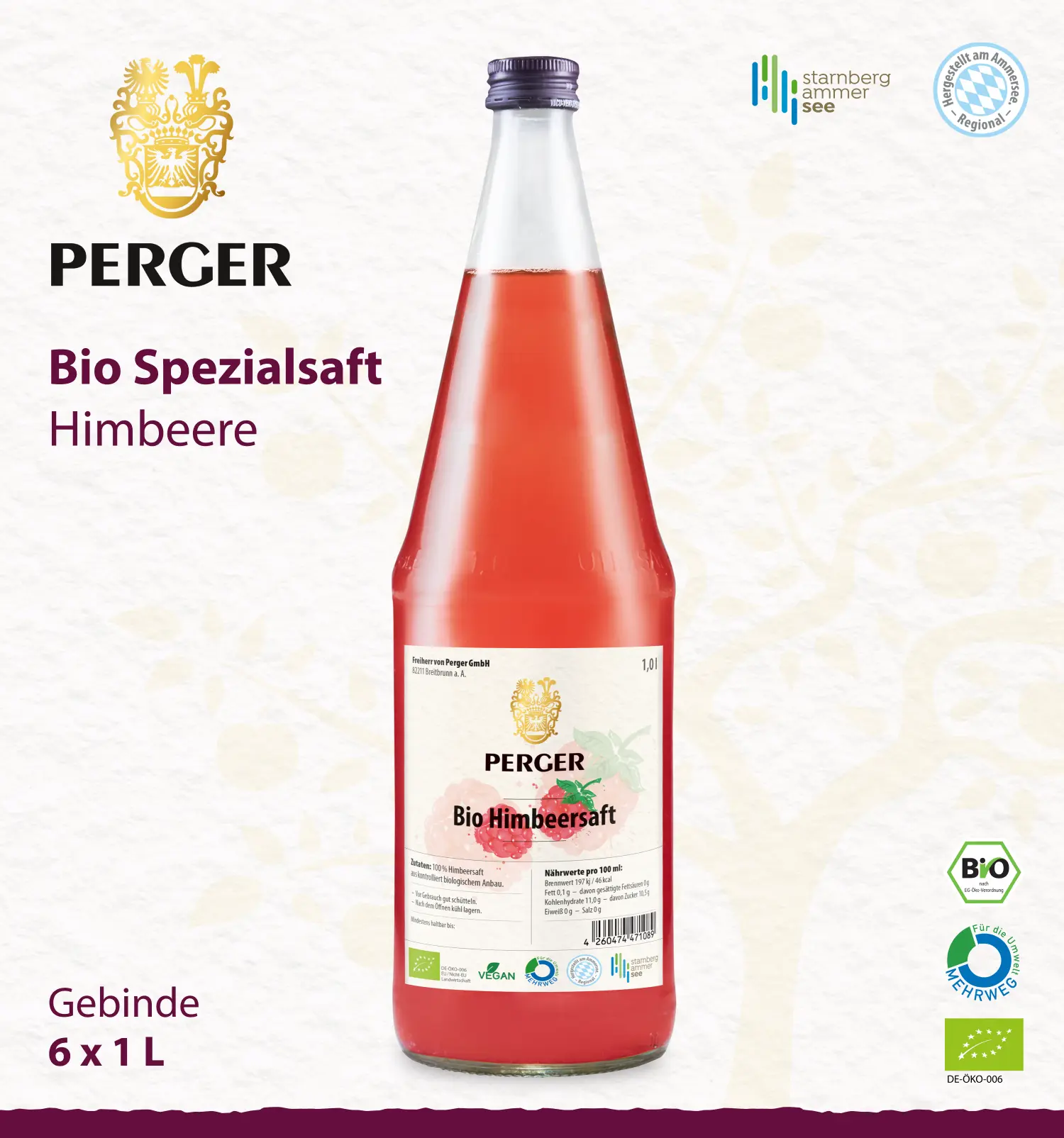 Bio Himbeersaft (6 x 1L Kiste)