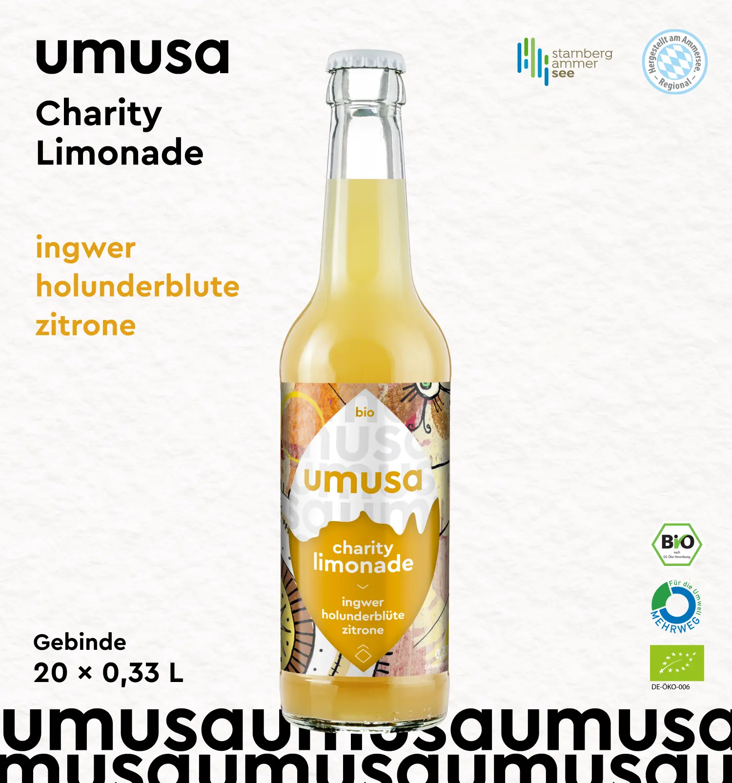 UMUSA Limo – Ingwer Holunderblüte Zitrone (20 x 0,33L Kiste)