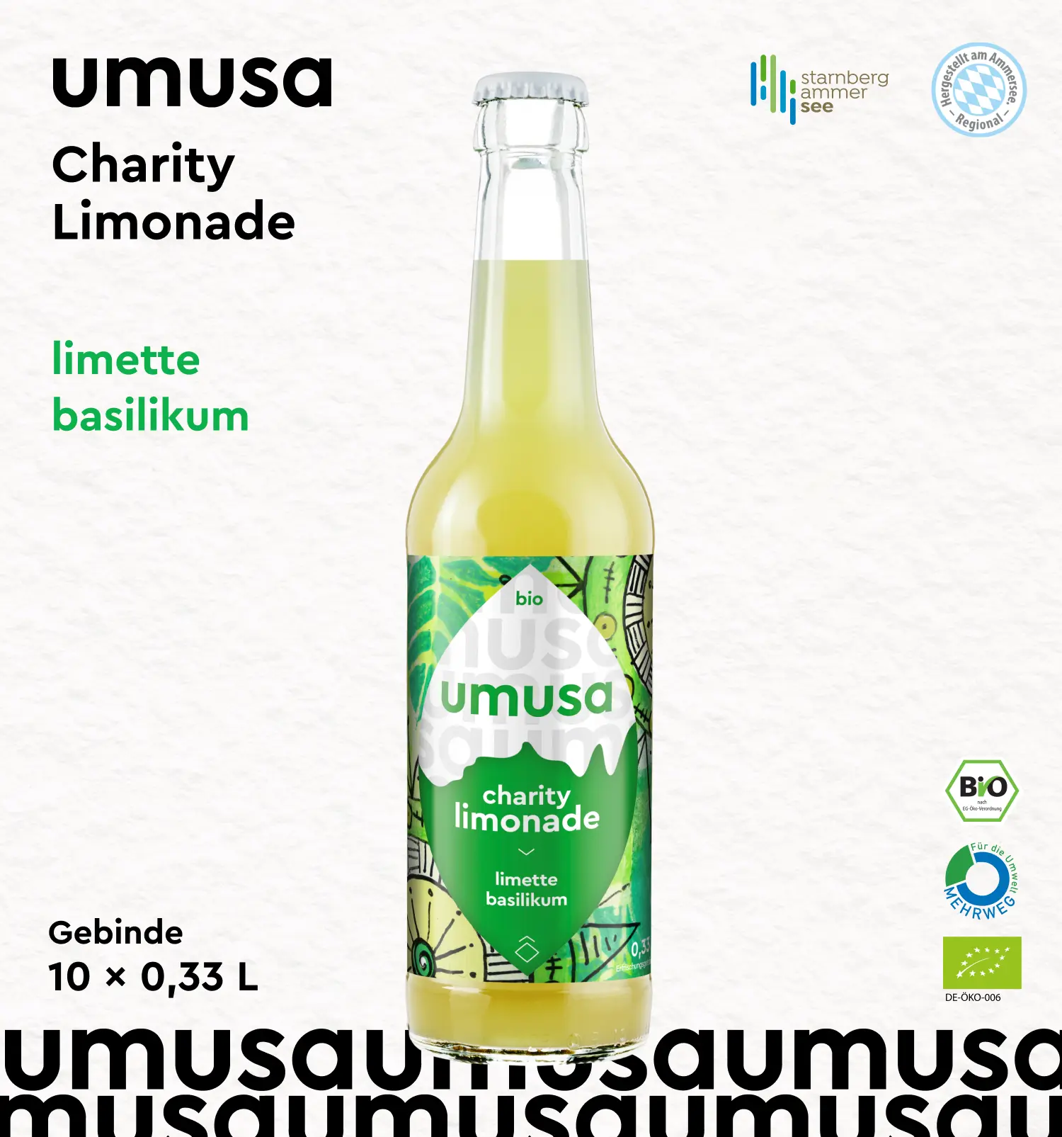 UMUSA Limo – Limette Basilikum (10 x 0,33L Kiste)